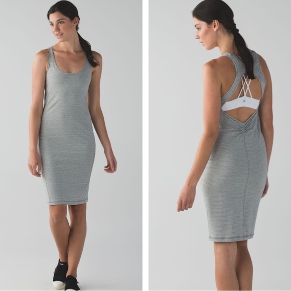 lululemon athletica Dresses & Skirts - Lululemon Go For It Dress in Hyper Stripe Heathered Gray/White Women’s 4 W8948S
